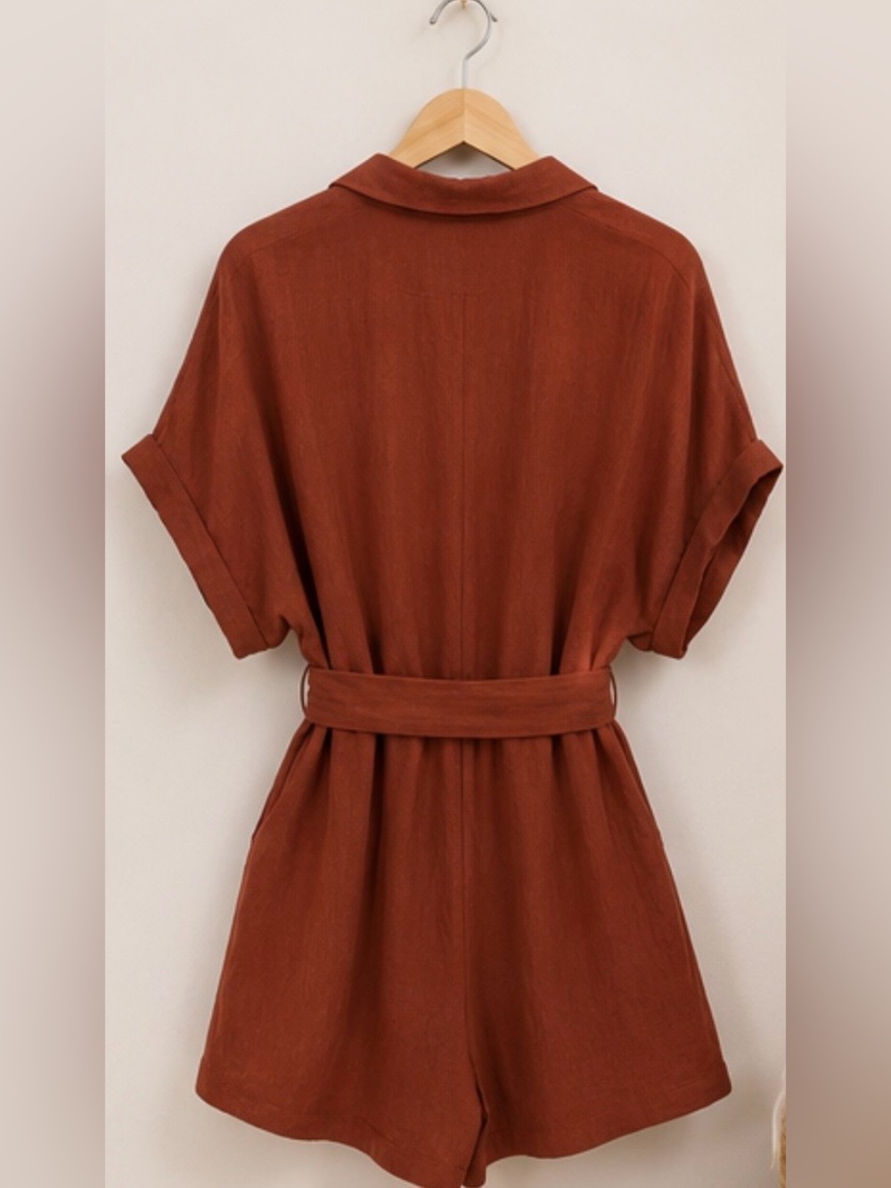 Dress Forum Rust Belted Romper Boho Button Front NWT Size Large - Picture 5 of 13